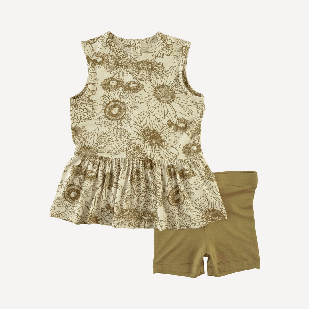 sleeveless kate top + bike short set | fennel sunflower | bamboo