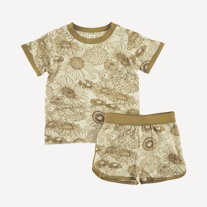 short sleeve ringer tee + retro track short set | fennel sunflower | bamboo