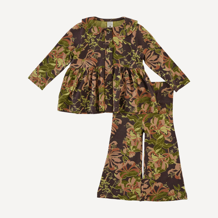 long sleeve peter pan button top + flare pant set | honeysuckle | bamboo