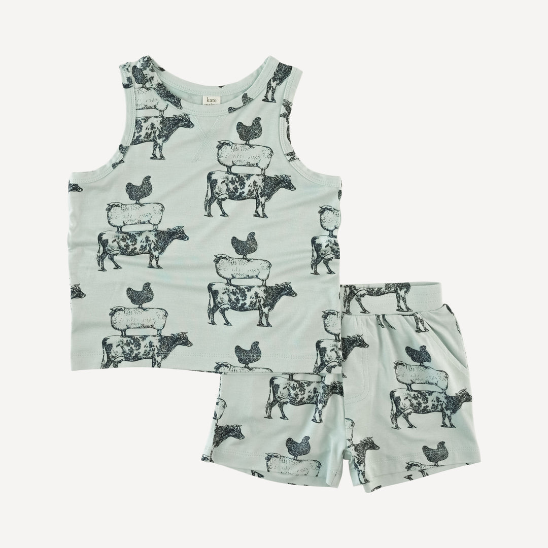 topstitch tank + relaxed short set | stacked animals | bamboo