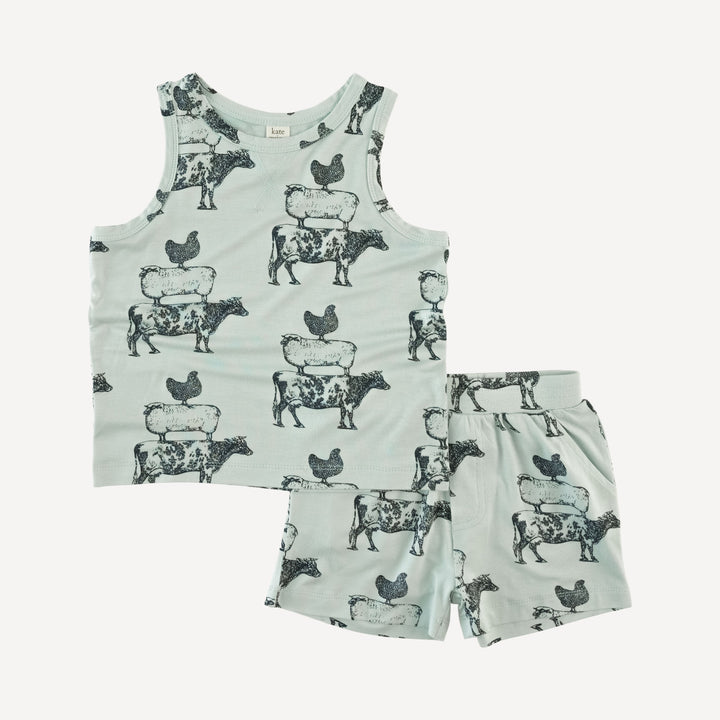 topstitch tank + relaxed short set | stacked animals | bamboo