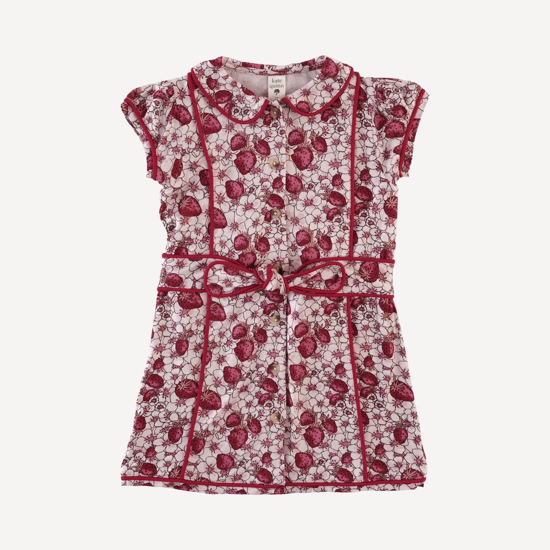 short sleeve violet dress | pink strawberry floral | bamboo