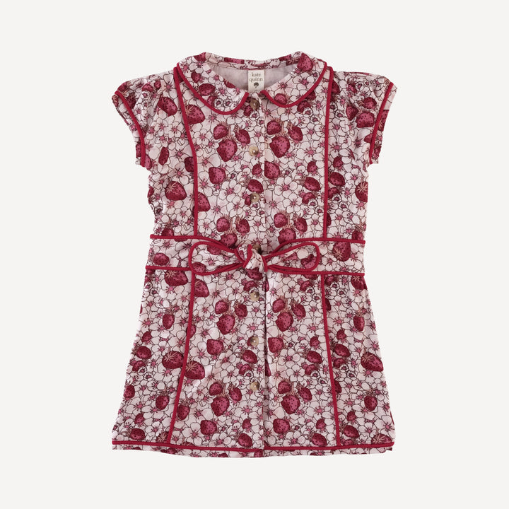 short sleeve violet dress | pink strawberry floral | bamboo