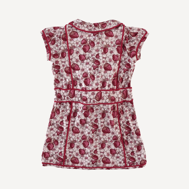 short sleeve violet dress | pink strawberry floral | bamboo