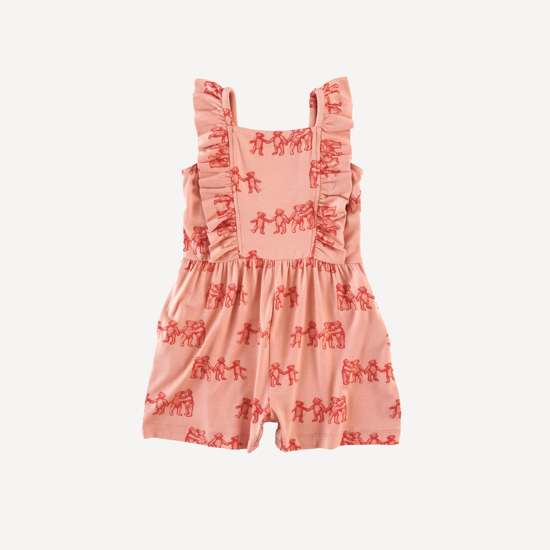 pinafore ruffle romper | teddy bears | bamboo