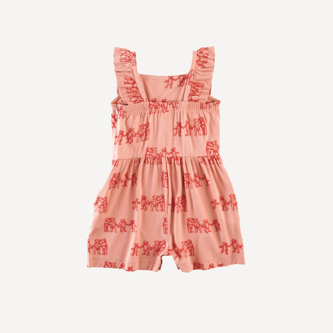pinafore ruffle romper | teddy bears | bamboo