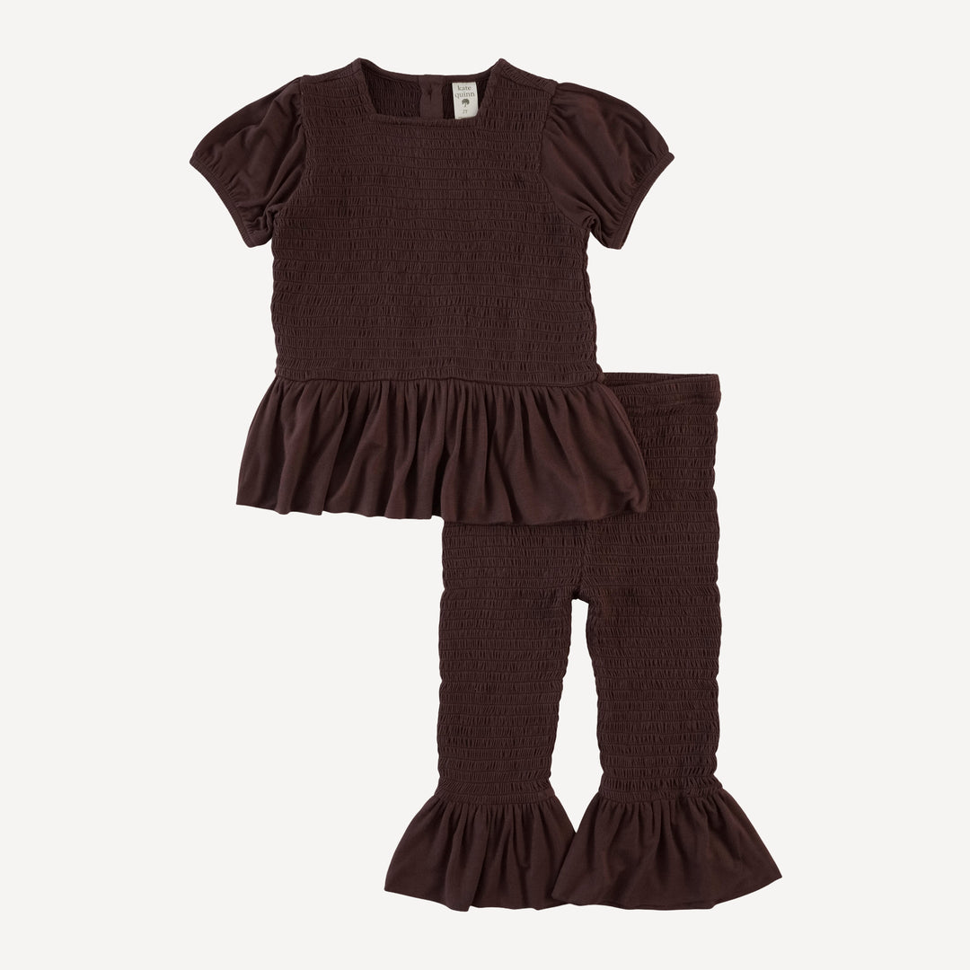 smocked ruffle top + pant set | dark fig | bamboo