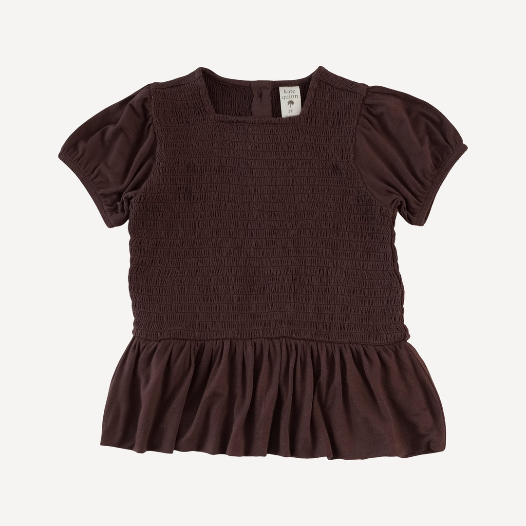 smocked ruffle top + pant set | dark fig | bamboo