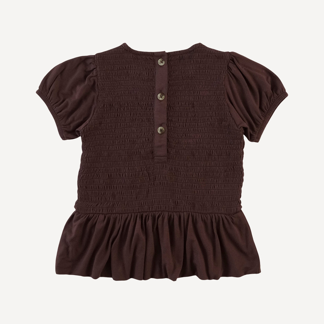 smocked ruffle top + pant set | dark fig | bamboo