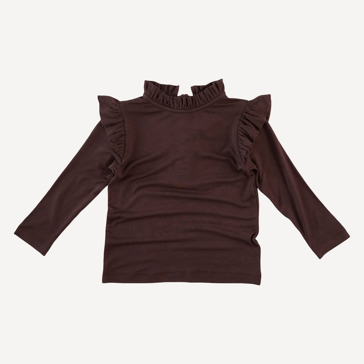 long sleeve little ruffle tee | dark fig | bamboo