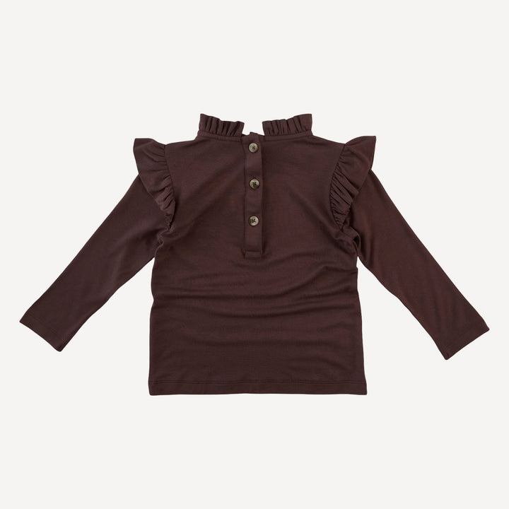 long sleeve little ruffle tee | dark fig | bamboo