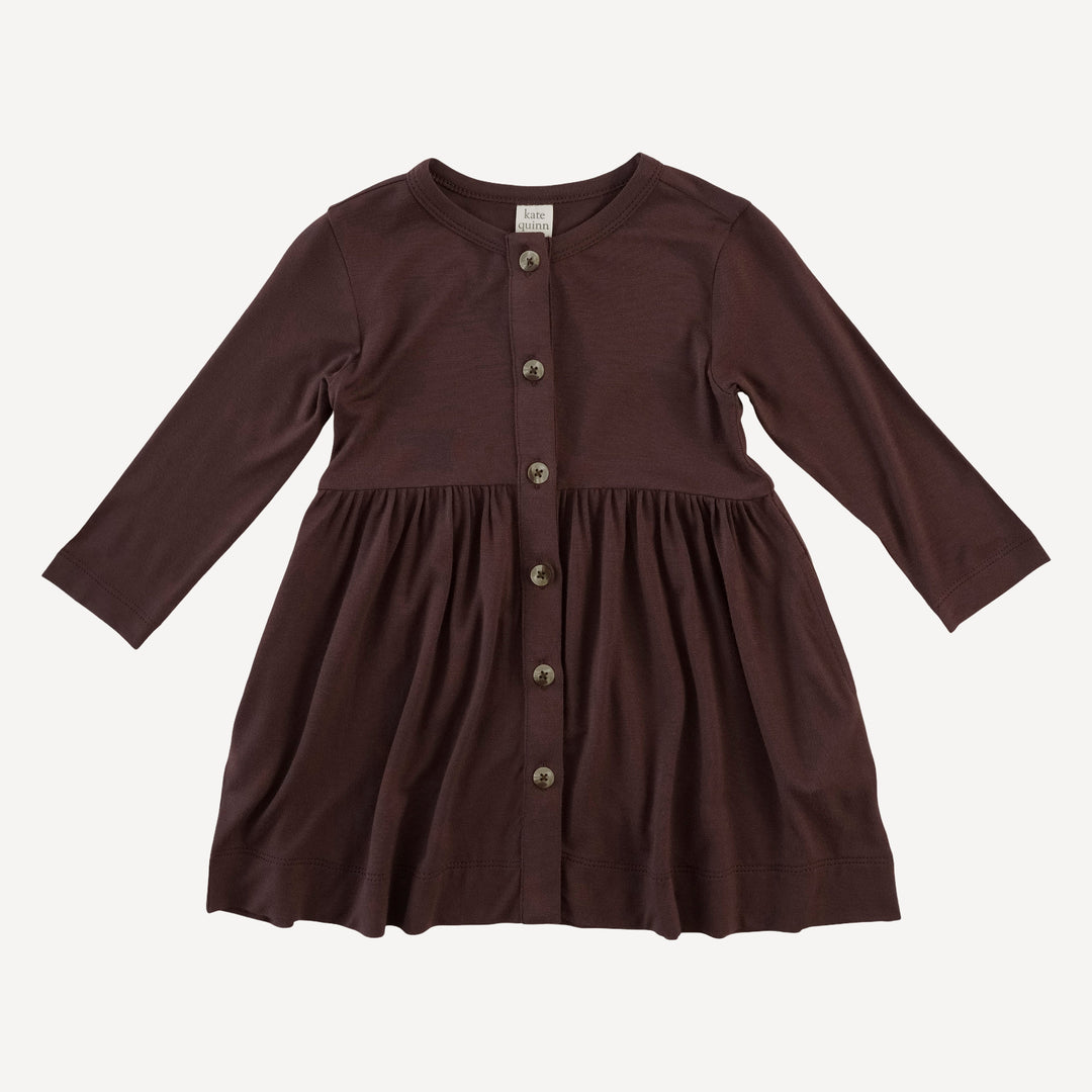 long sleeve button dress | dark fig | bamboo