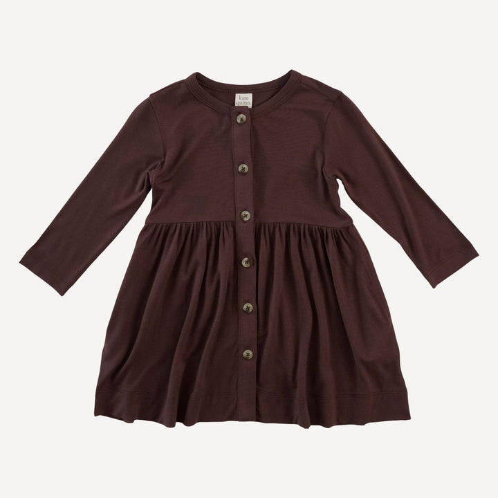 long sleeve button dress | dark fig | bamboo