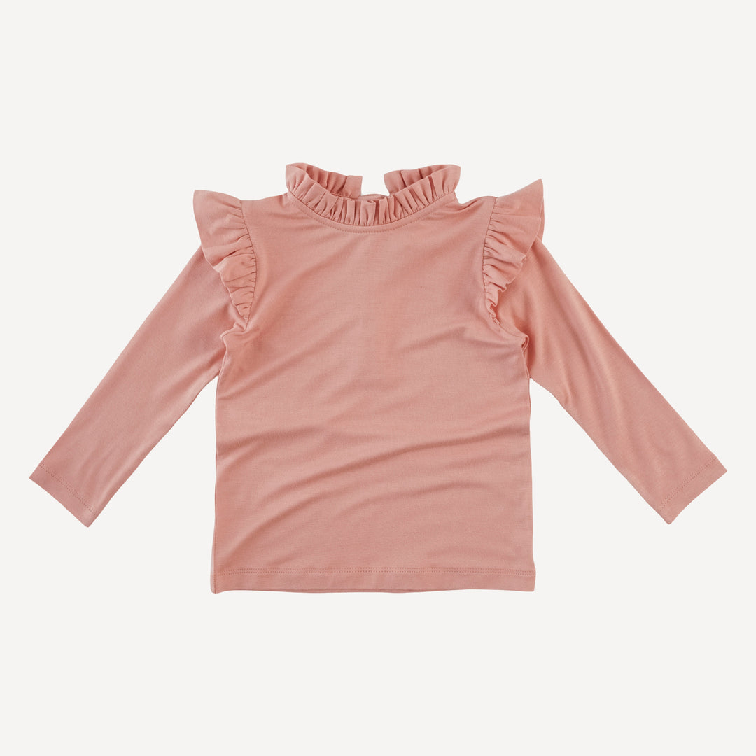 long sleeve little ruffle tee | vintage powder | bamboo