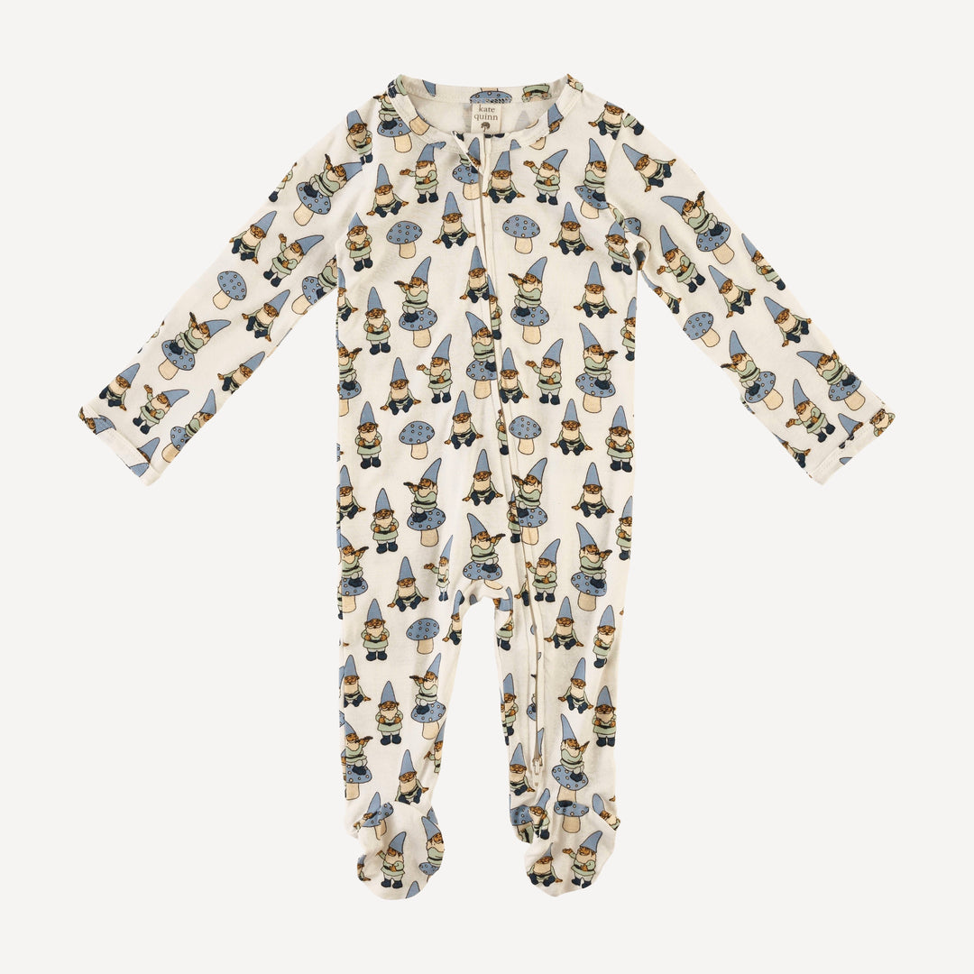 long sleeve two way zipper footie | blue gnomes | bamboo
