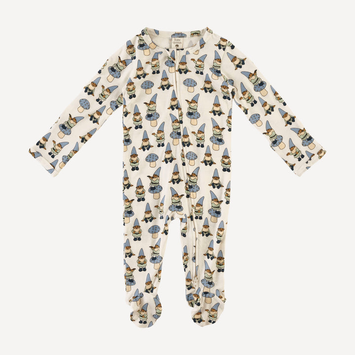 long sleeve two way zipper footie | blue gnomes | bamboo