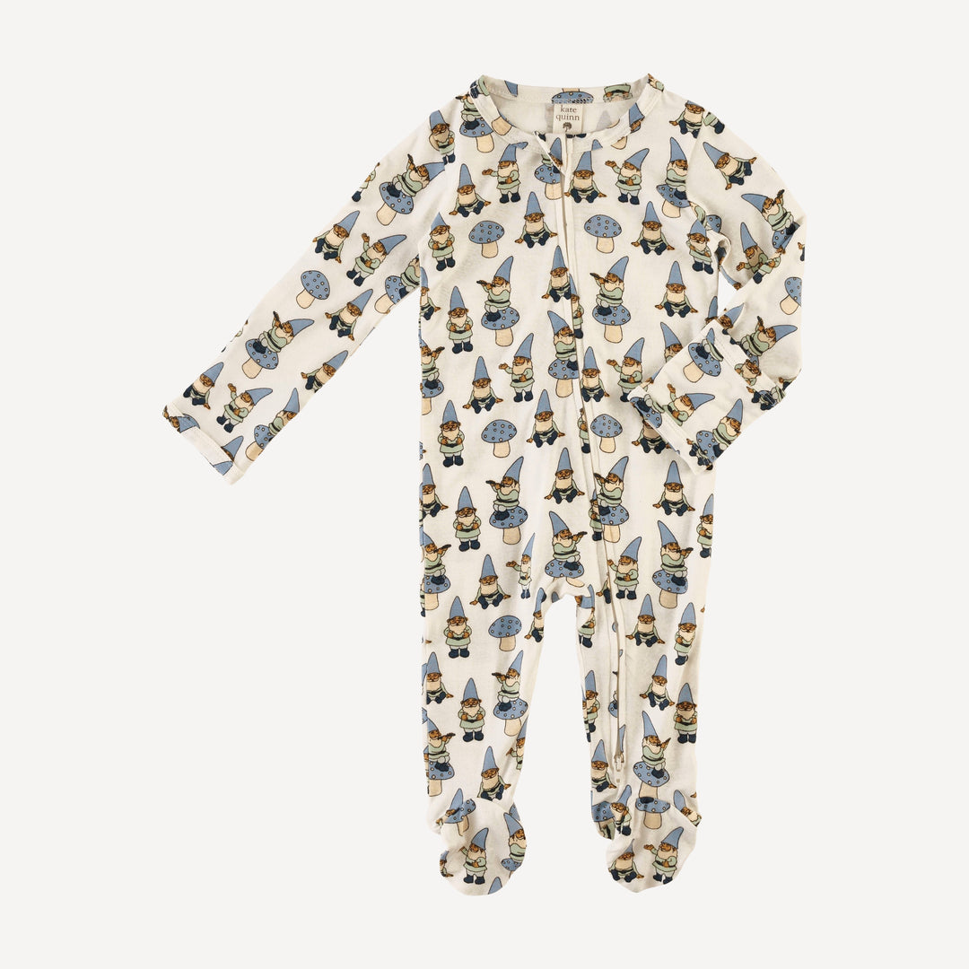 long sleeve two way zipper footie | blue gnomes | bamboo