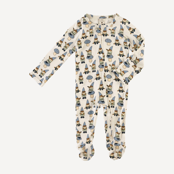 long sleeve two way zipper footie | blue gnomes | bamboo