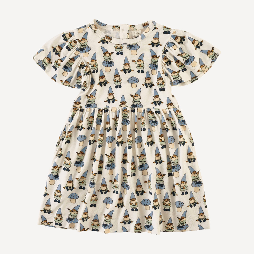 flutter sleeve dress | blue gnomes | bamboo