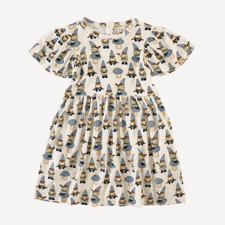 flutter sleeve dress | blue gnomes | bamboo