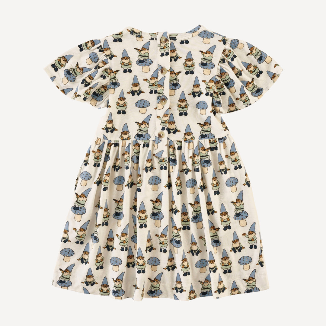 flutter sleeve dress | blue gnomes | bamboo