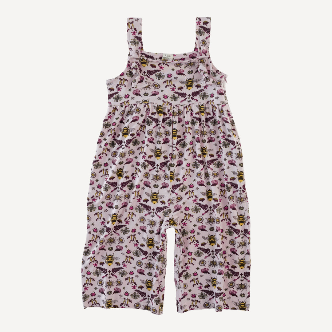 tie overall gaucho jumpsuit | rose litho bee | bamboo