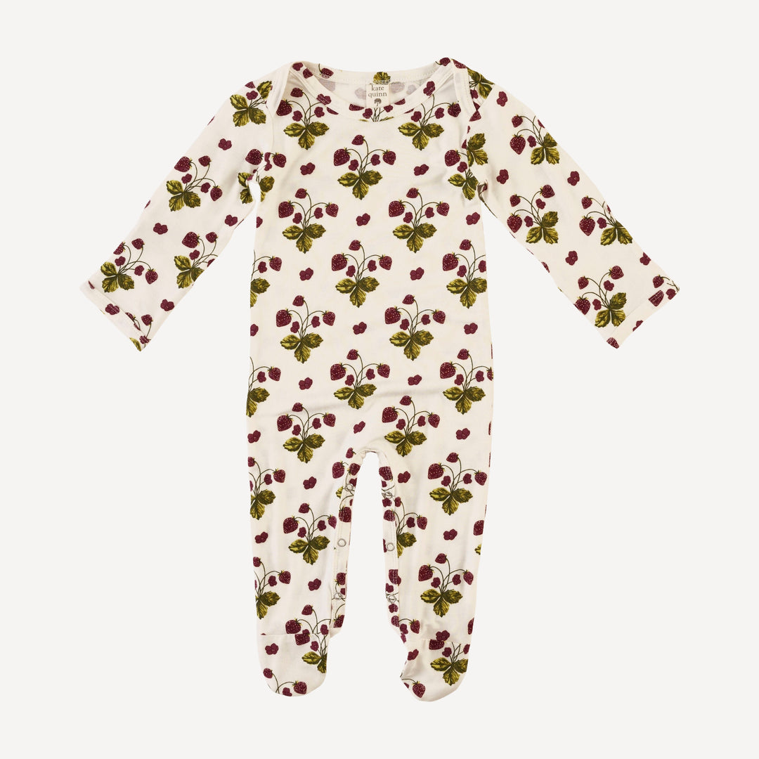 long sleeve lap neck footie | dainty strawberries | bamboo