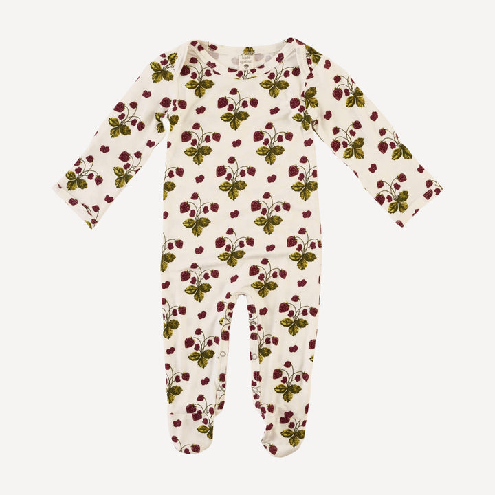 long sleeve lap neck footie | dainty strawberries | bamboo