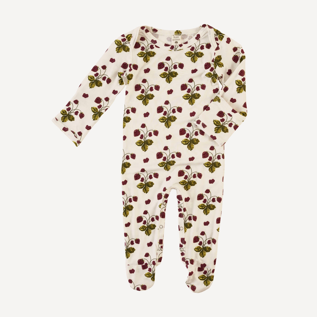 long sleeve lap neck footie | dainty strawberries | bamboo