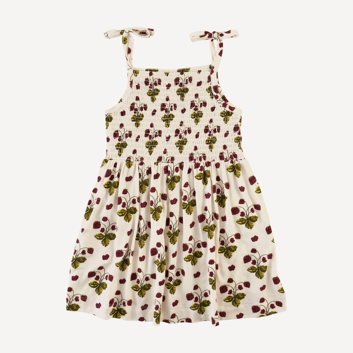 spaghetti smocked tie dress | dainty strawberries | bamboo