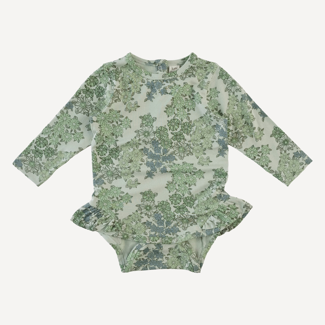 long sleeve ruffle leg bodysuit | jade wildflower | bamboo