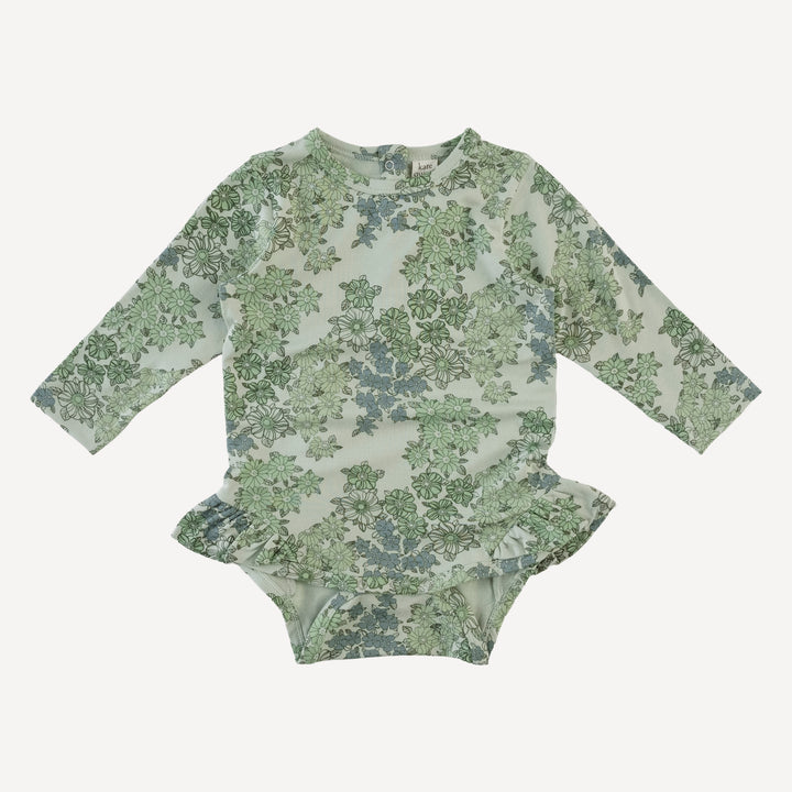 long sleeve ruffle leg bodysuit | jade wildflower | bamboo