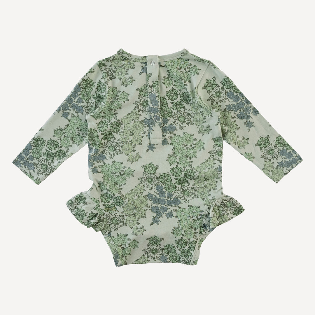 long sleeve ruffle leg bodysuit | jade wildflower | bamboo