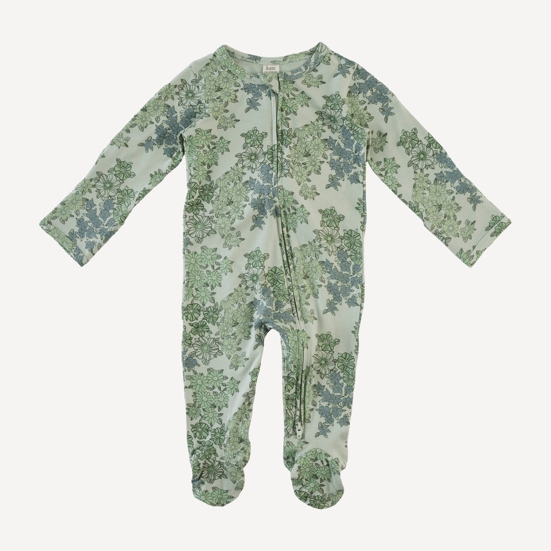long sleeve two way zipper footie | jade wildflower | bamboo