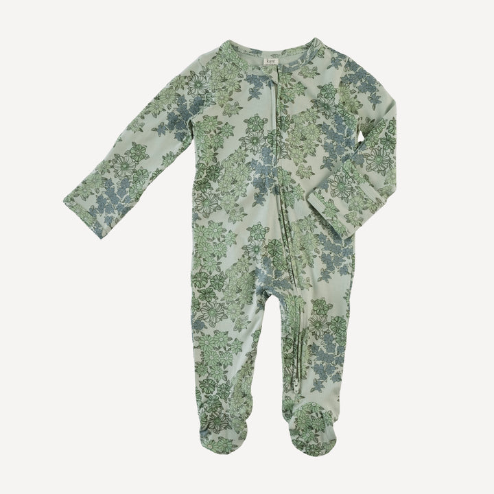 long sleeve two way zipper footie | jade wildflower | bamboo