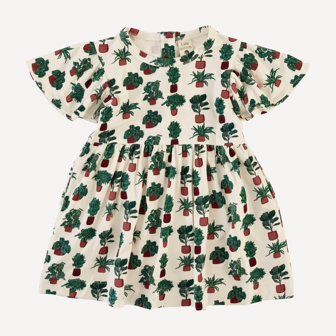 flutter sleeve dress | houseplants | bamboo