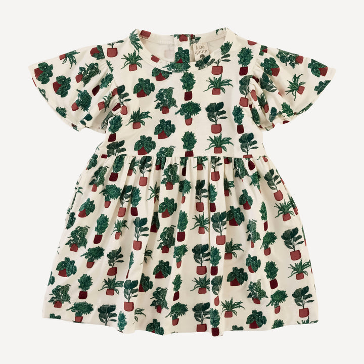 flutter sleeve dress | houseplants | bamboo