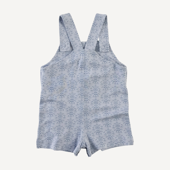 patch pocket overall shortie | cornflower folk wallpaper | bamboo