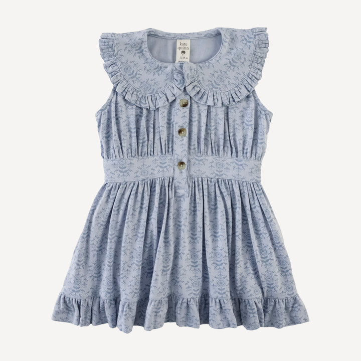 sleeveless ruffle peter pan dress | cornflower folk wallpaper | bamboo