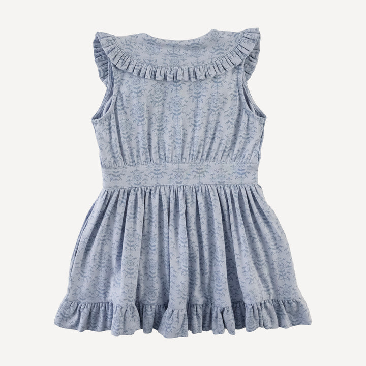 sleeveless ruffle peter pan dress | cornflower folk wallpaper | bamboo