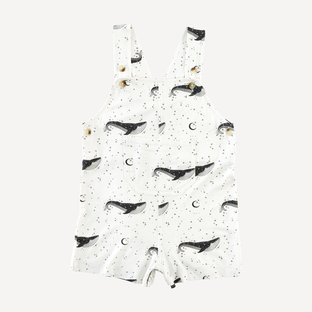 patch pocket overall shortie | mystical whales | bamboo