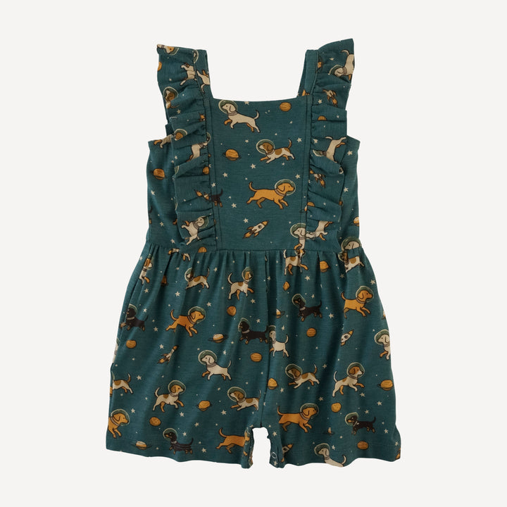 pinafore ruffle romper | space pups | bamboo