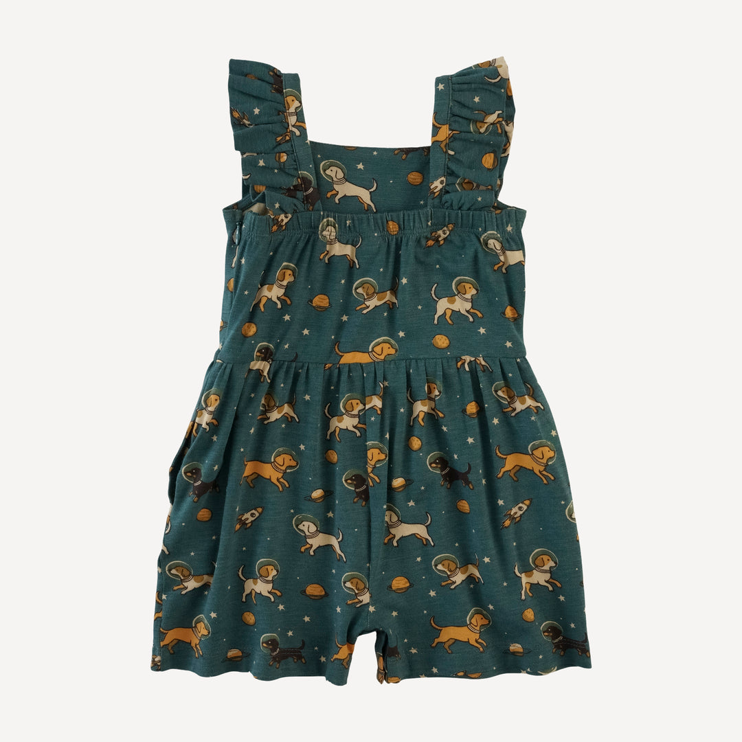 pinafore ruffle romper | space pups | bamboo