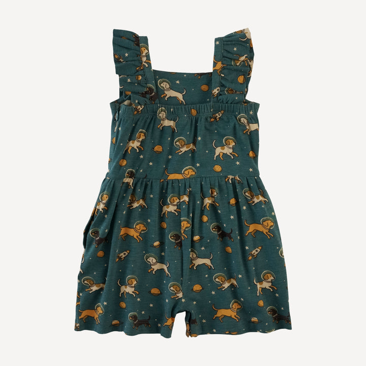 pinafore ruffle romper | space pups | bamboo