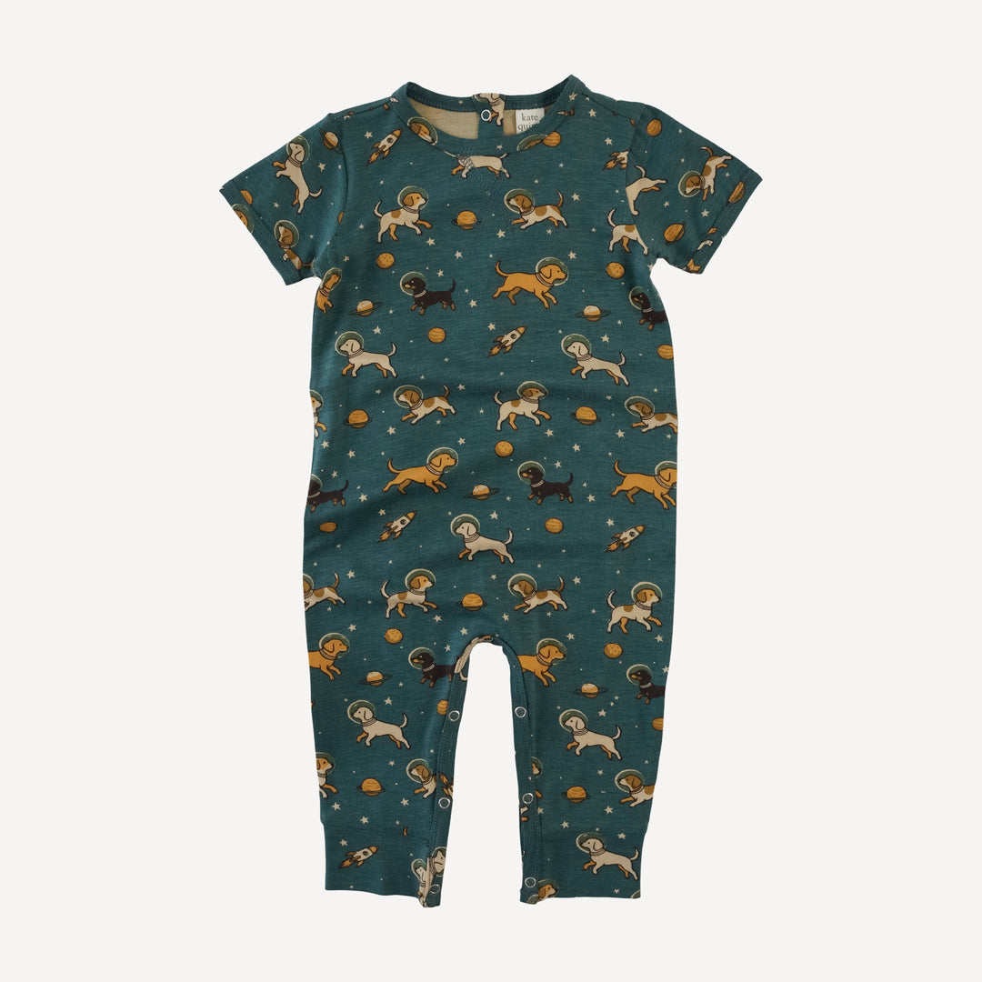 short sleeve sport topstitch jumpsuit | space pups | bamboo