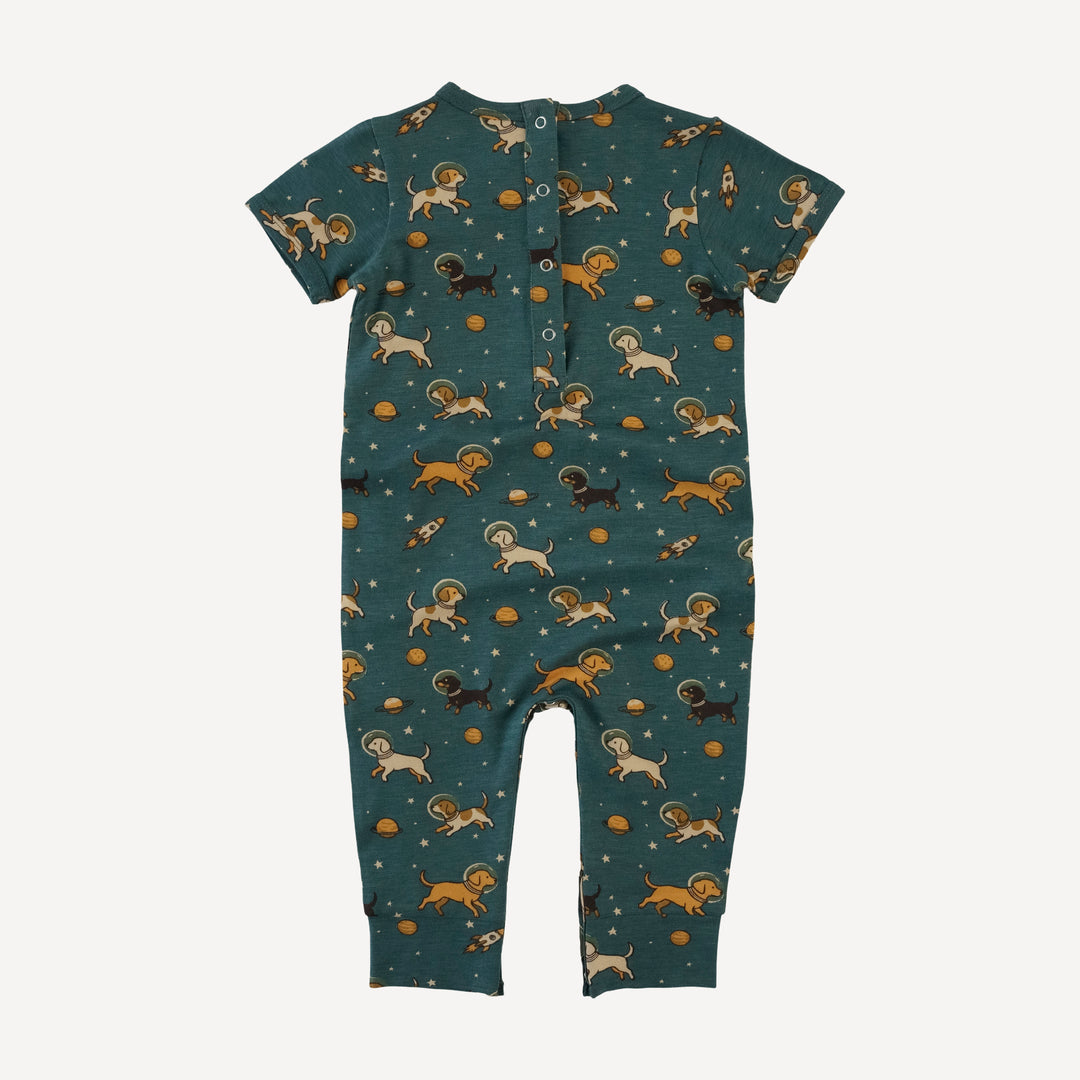 short sleeve sport topstitch jumpsuit | space pups | bamboo