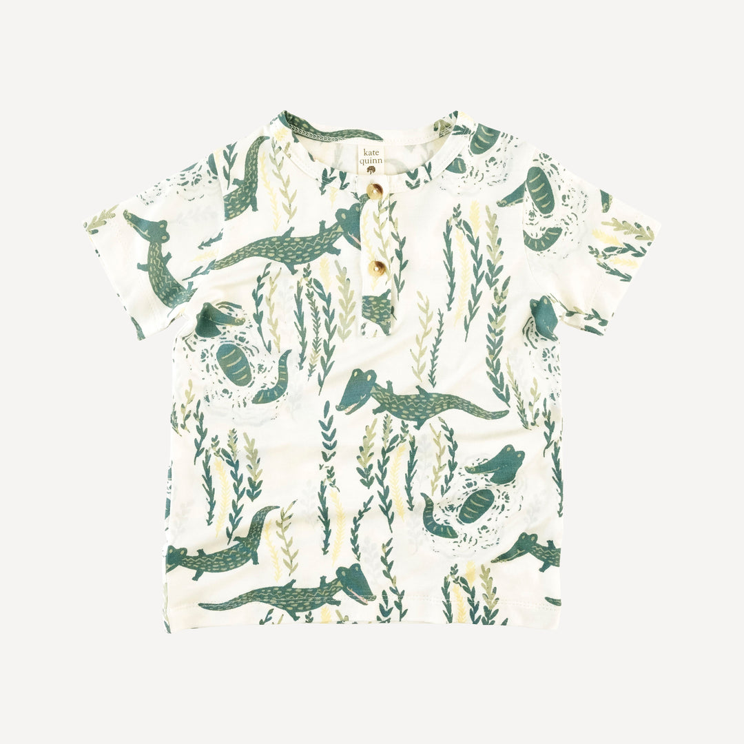 short sleeve basic henley tee | crocodile | bamboo