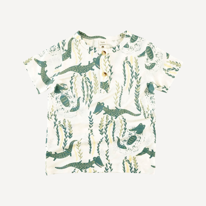 short sleeve basic henley tee | crocodile | bamboo