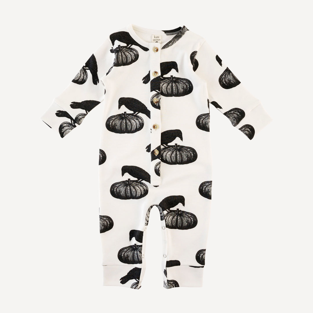 long sleeve button sport jumpsuit | pumpkin crow | organic cotton interlock