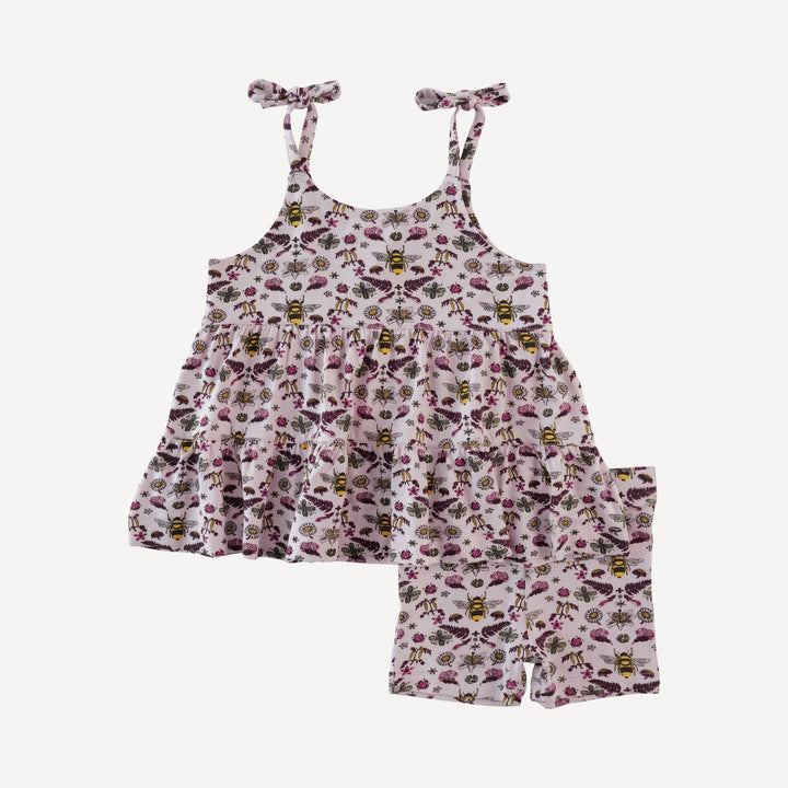 spaghetti tie prairie top + short set | rose litho bee | bamboo